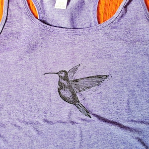 Hummingbird Tank Top, Women&#39;s Tank, Handprinted Shirt, Hummingbird Shirt, Original Art Shirt