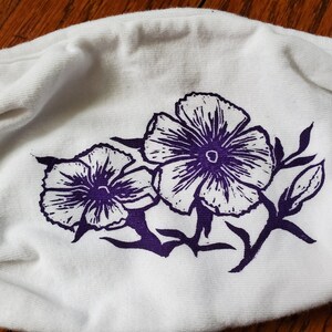 Youth Flower Mask, Handprinted Mask, Original Face Mask, Flowers, Mask for Her, Teen Mask, Youth Mask, Purple