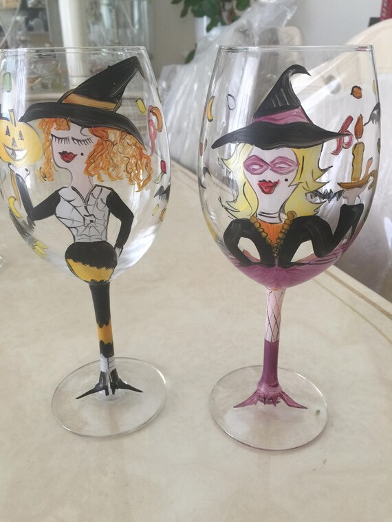 Halloween Wine Glasses Set of 2 Etsy