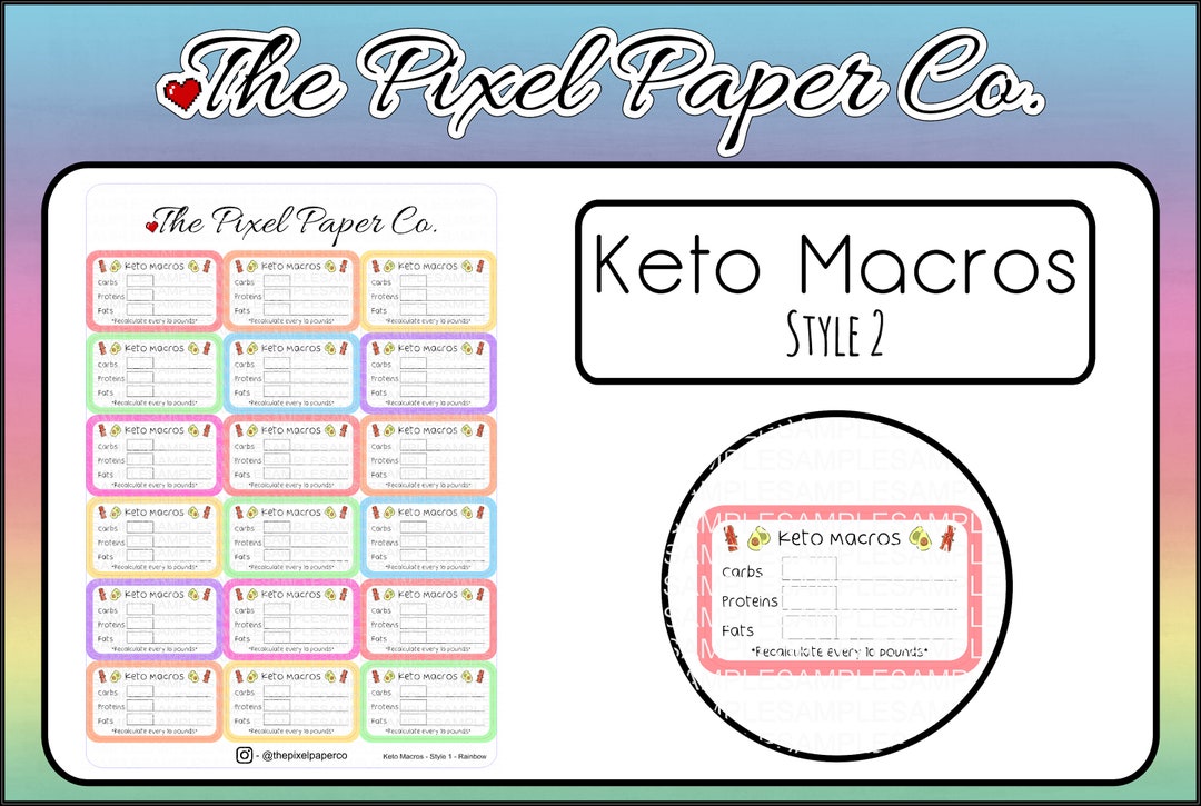 Keto Macros Planner Stickers the Pixel Paper Co Fitness &amp; - Etsy