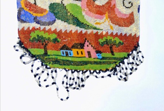 Handmade Micro Beaded  Drawstring Brown/Black Sil… - image 5