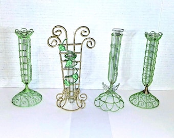 Antique Twisted Wire Bud Vase - Unique Metal & Glass Decor