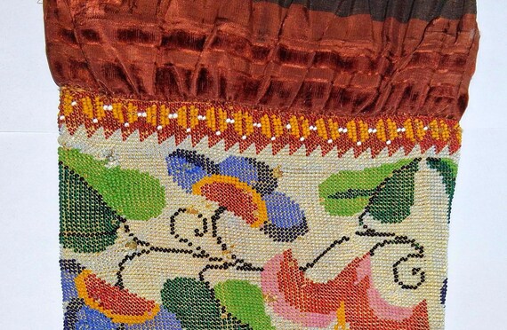 Handmade Micro Beaded  Drawstring Brown/Black Sil… - image 7