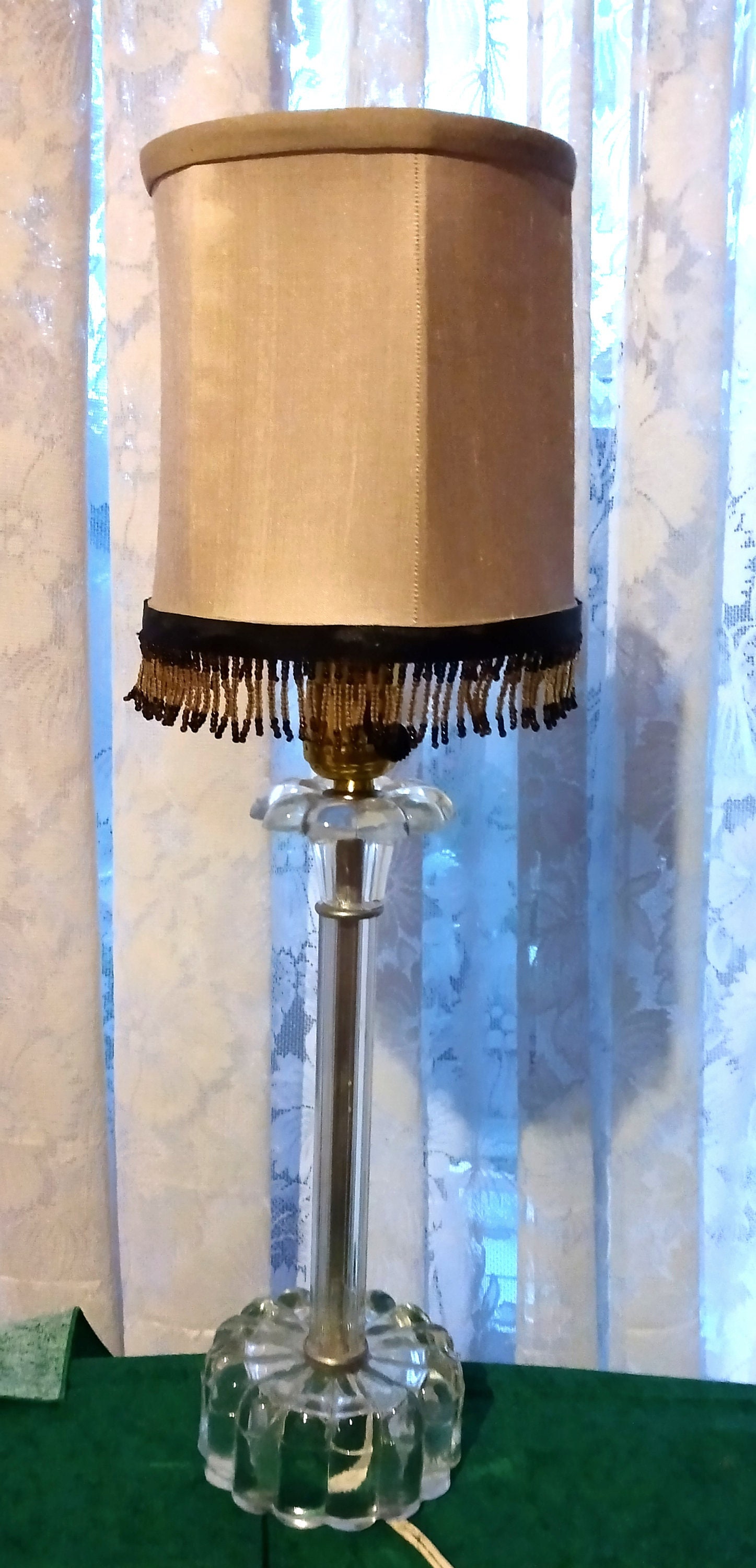Lamp Shades Tan Fabric Lamp Shade with Dark Brown Beaded Clipon Lamp