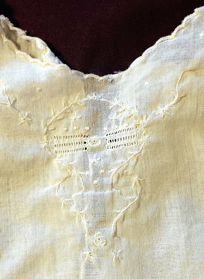 Antique Clothing Baby Gown handmade Embroidered Tagged Edge set of 2