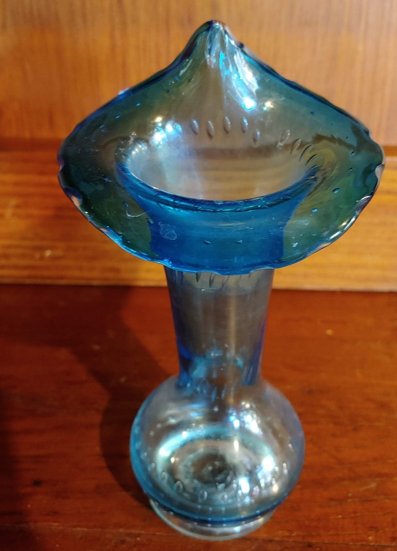 Hand Blown Blue Glass Vase Made in Mexico used Etsy