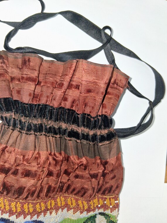 Handmade Micro Beaded  Drawstring Brown/Black Sil… - image 10
