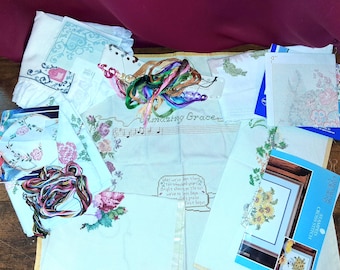 Lot 5 Unfinished Cross Stitch Tapestry  & Pillow Cases Unfinished used