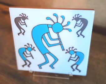 Kokopelli Tile Trivet: Hand-Painted Clay Art, Southwest Decor