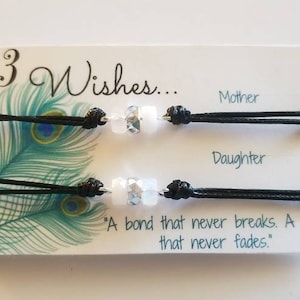 Bracelet de voeux, bijoux mère et fille, bracelet souvenir 3 voeux, bracelets maman et moi, cadeaux pour les mamans, faire un vœu, ensembles de bracelets