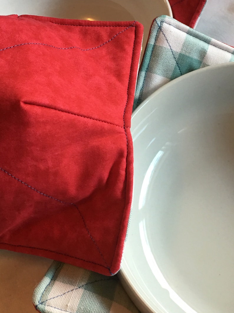 machine washable reversible Microwaveable Bowl Cozies set of 3 includes 1 lge2 reg double cotton batting