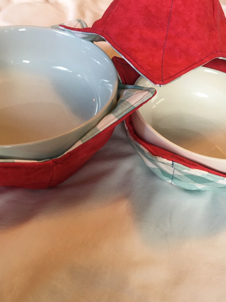 machine washable reversible Microwaveable Bowl Cozies set of 3 includes 1 lge2 reg double cotton batting
