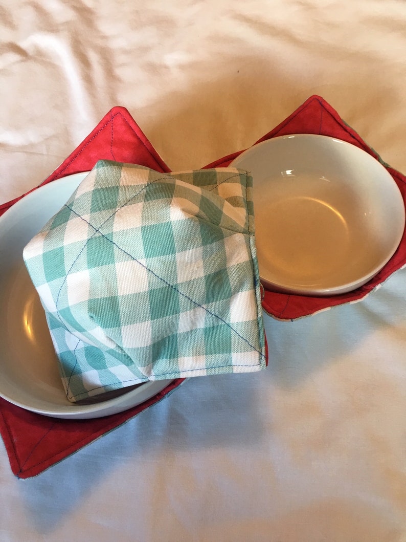 machine washable reversible Microwaveable Bowl Cozies set of 3 includes 1 lge2 reg double cotton batting