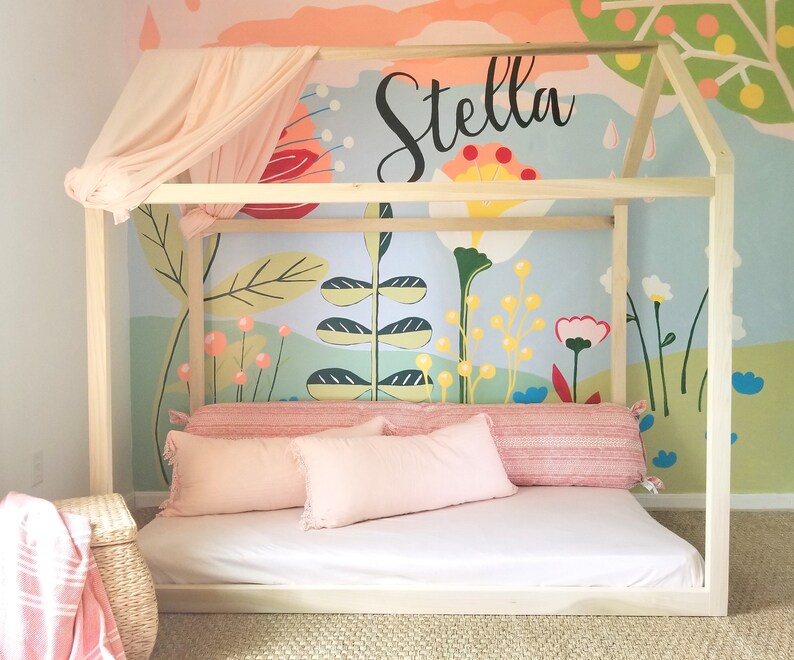 Full Size House Bed Frame Floor Montessori Wood