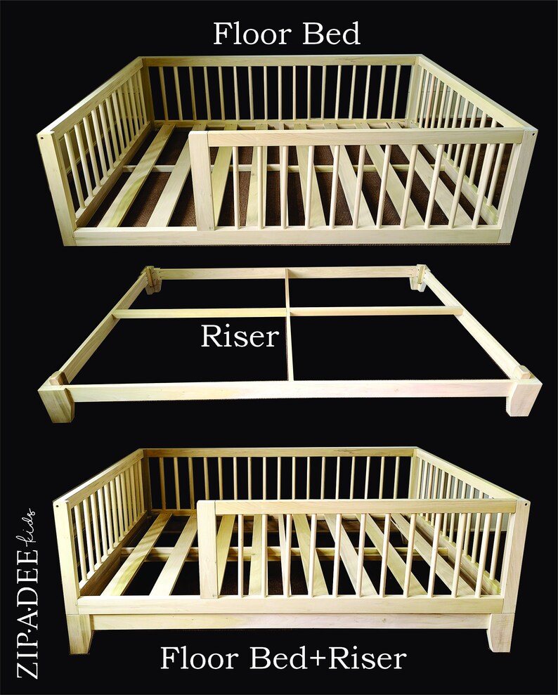 full double montessori floor bed with rails