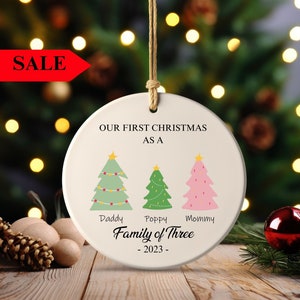 Personalized Family of Three Christmas Ornament, Baby&#39;s First Christmas Keepsake, New Baby Ornament, Family of 3 Christmas Tree Ornament