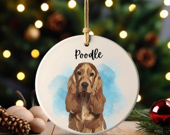 Adorno personalizado de acuarela para mascotas con foto y nombre - Adorno navideño personalizado para perros