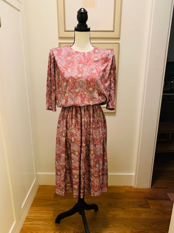 Vintage 1980’s Pink Paisley Dress - image 1