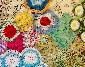 Vintage Handmade Doilies In Various Colors Sold Individually