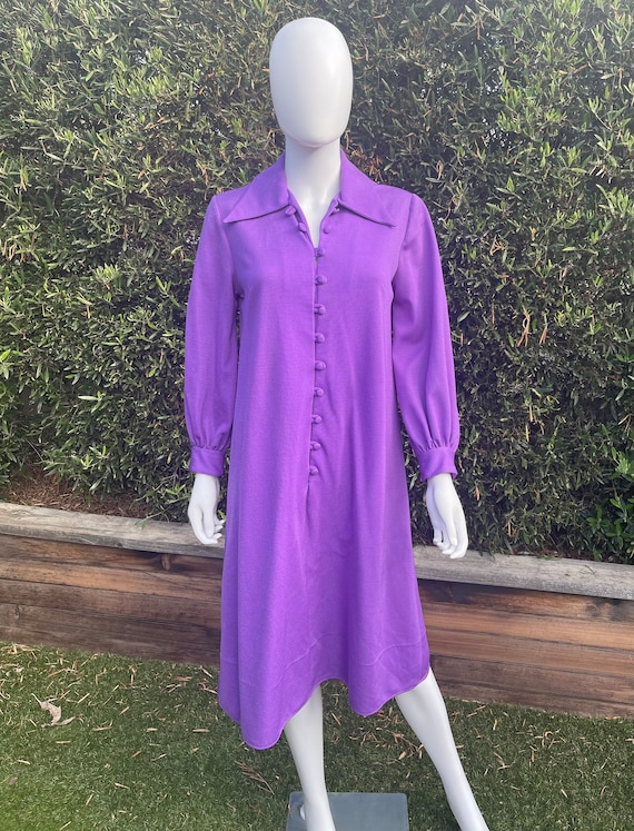 Retro Purple Collared Long Sleeve Dress