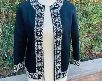 Frederick Altmann Black Wool Beaded Cardigan