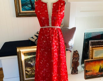 Vintage Red Brocade Gown/ 1960’s Vintage Prom Dress