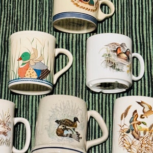 Vintage Mismatched Set of 6 Duck Themed Coffee Cups/ 1980’s Stoneware Mugs