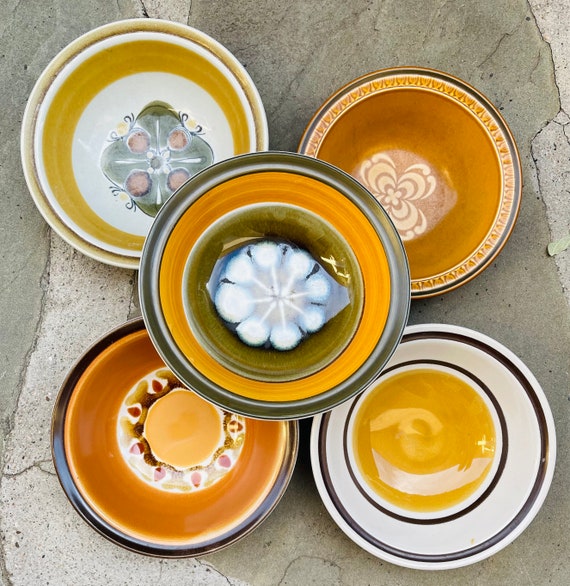 Mismatched Set of 5 Stoneware Cereal Bowls
