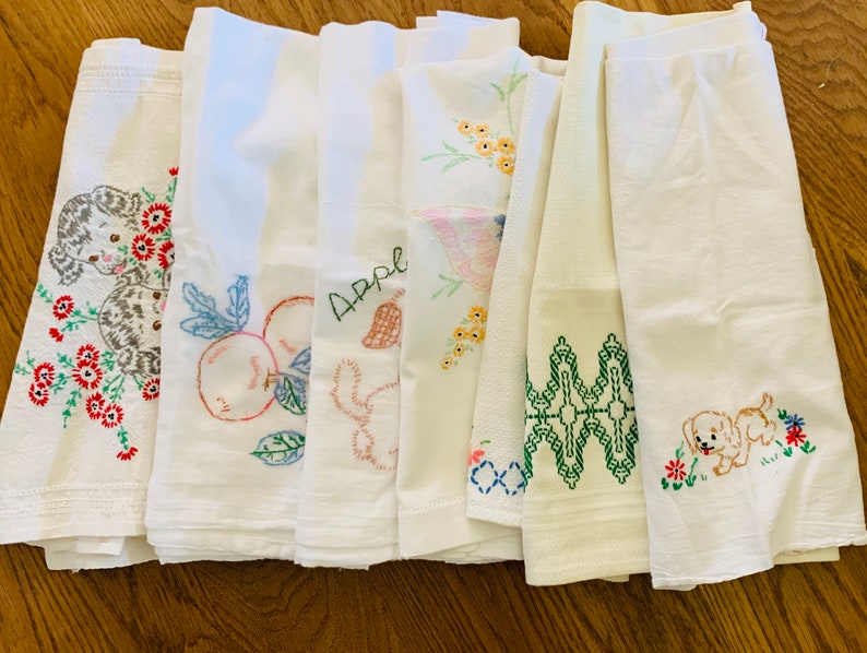 Vintage Embroidered Kitchen Towels Sold Individually Etsy