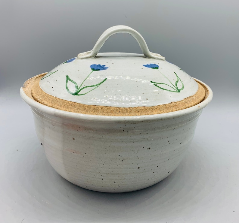 Blue Tulip Stoneware Casserole and Chip and Dip Bowl with Floral Border