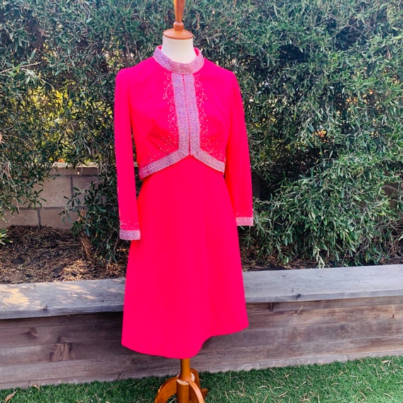 Vintage Long Sleeve Pink Gown With Embroidered Bead W… Gem