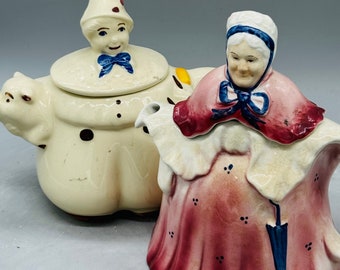 Vintage 1940’s Shawnee Tom The Pipers Son Teapot and Tony Wood Old  Woman Teapot Sold Individually