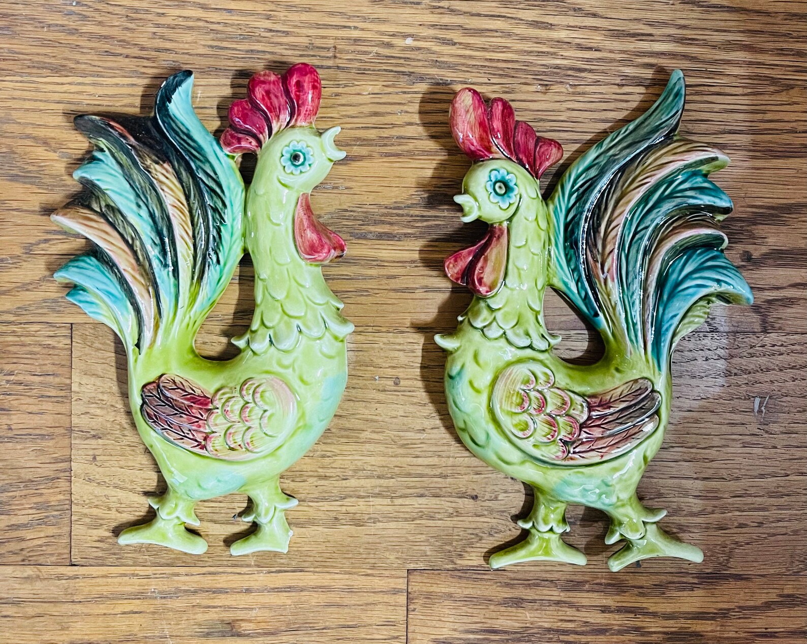 Vintage Lefton Ceramic Roosters Figurines for Wall Decoration Etsy