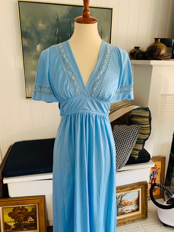 1970’s Blue Butterfly Sleeved Maxi Dress