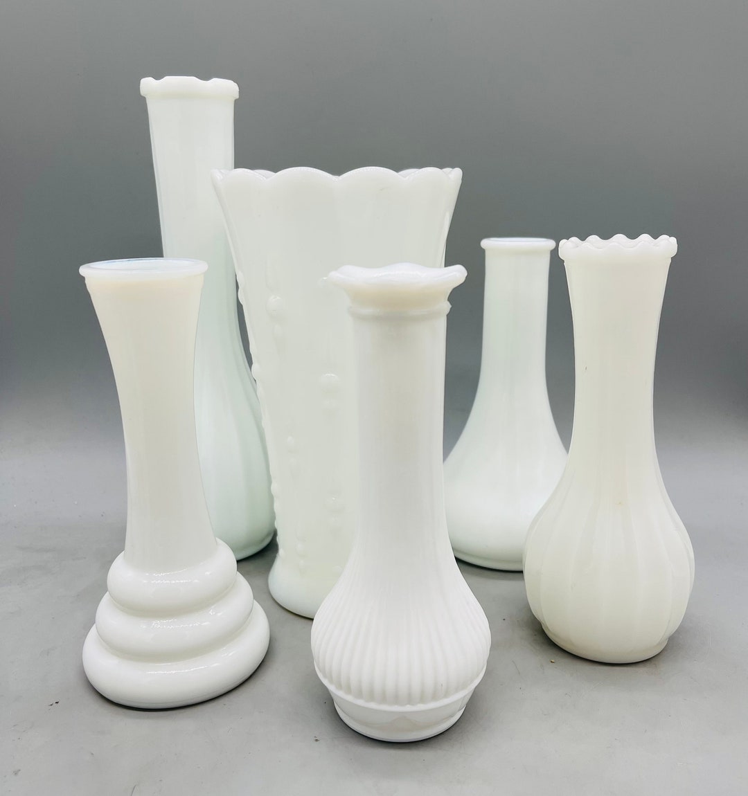 Vintage Set of 6 Milk Glass Flower Vases From Various Etsy
