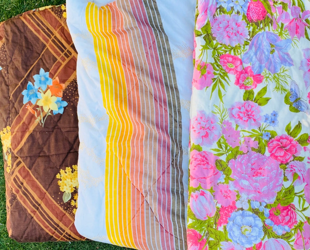 Vintage Bed Comforters Sold Individually/ Pink Floral Butterfly Quilted
