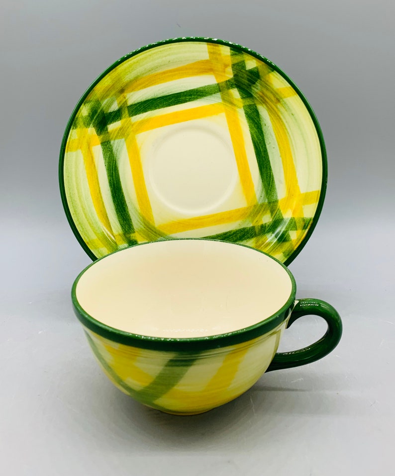 Vernon Kilns Gingham Green Mixing Bowls and Luncheon Plates Etsy