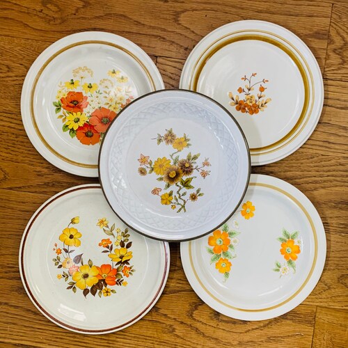 Mismatched Set of 5 Dinner Plates/ Mixed 70s Stoneware Dinner Etsy