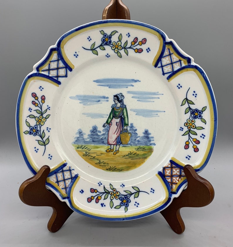 HB Quimper Faience Pottery Plate and Dessert Bowl Etsy