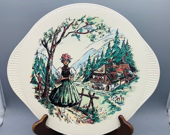 Fairytale Handled Cake Plate With Hand Painted Design