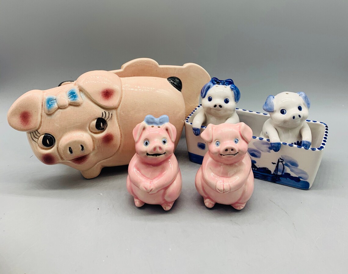 Vintage Ceramic Pig Napkin Holder and Pig Salt & Pepper Etsy