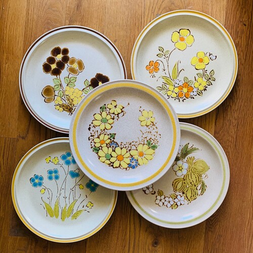 Mismatched Set of 5 Dinner Plates/ Mixed 70s Stoneware Dinner Etsy