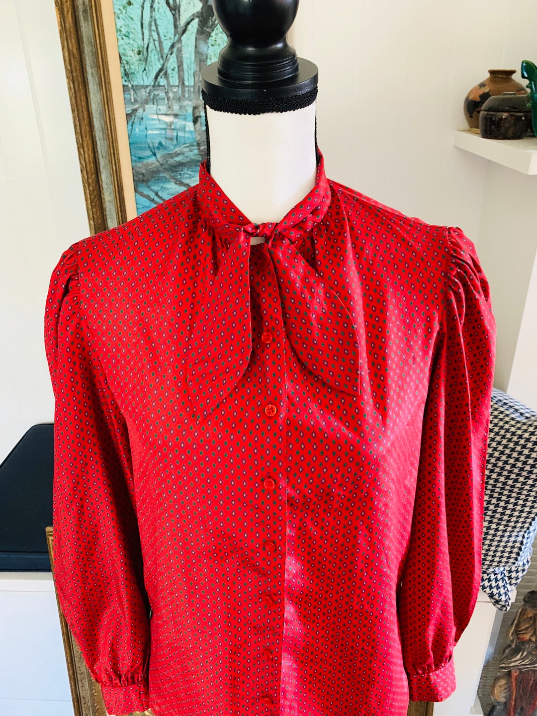 Vintage Schrader Sport Red Blouse With Neck Ties - Etsy