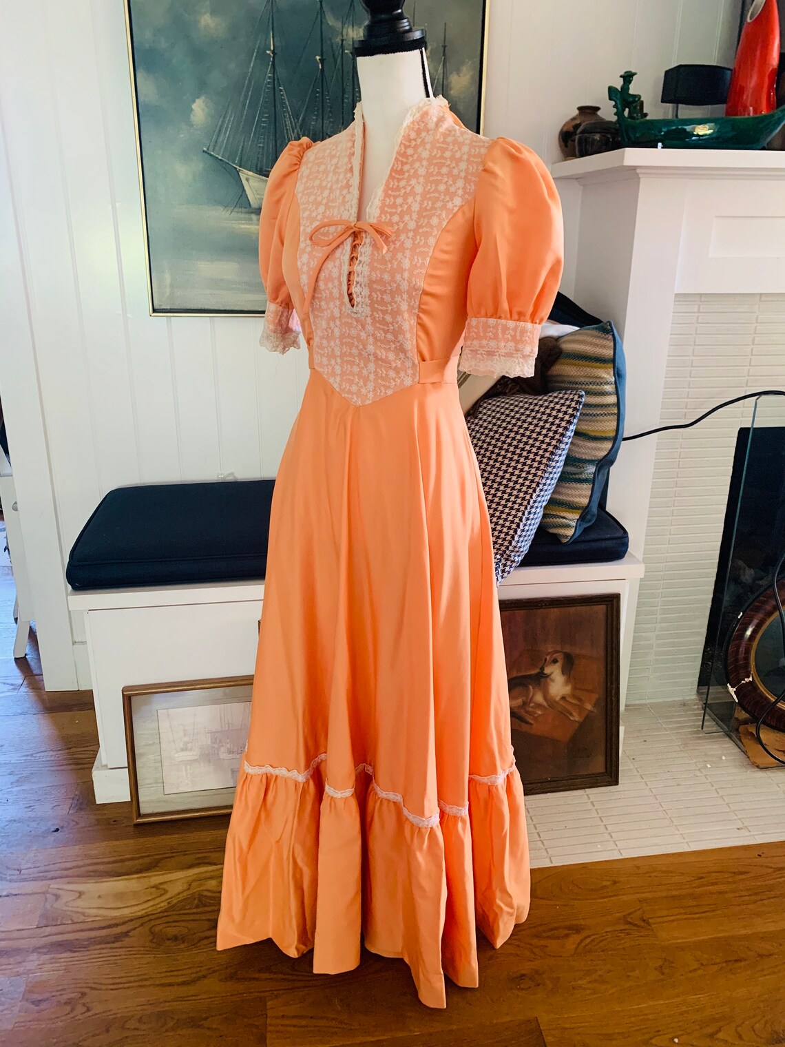 Vintage Peach 1970s Prairie Prom Dress | Etsy