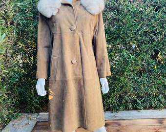 Vintage Suede Overcoat With Fox Fur Collar