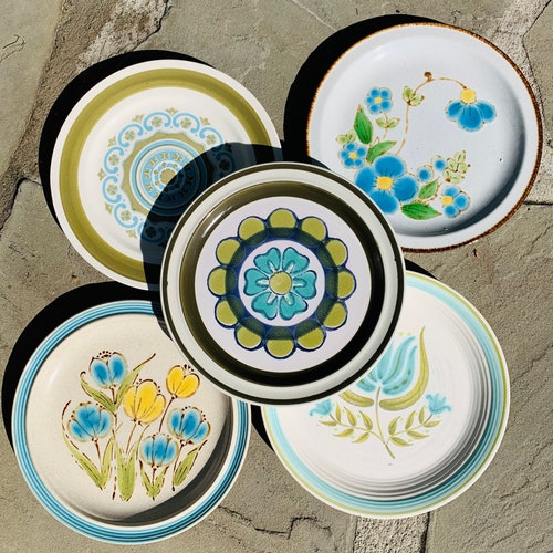 Mismatched Set of 5 Stoneware Dinner Plates Etsy