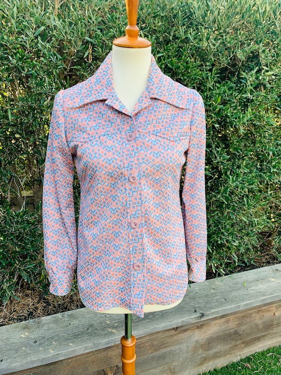 Vintage Polyester Pastel Colored Button Down/ Jack