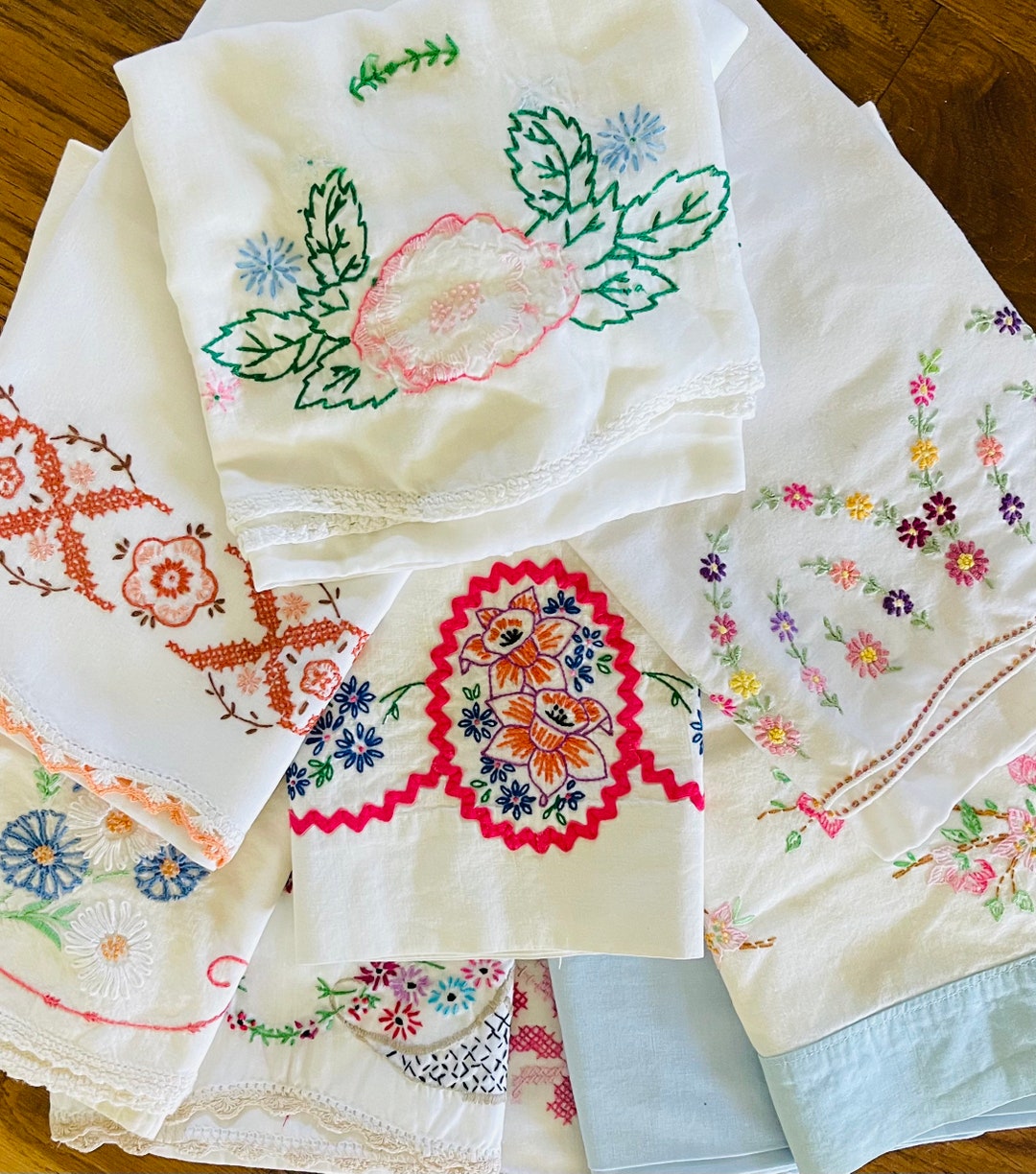 Vintage Embroidered Pillowcases Sold Individually Etsy