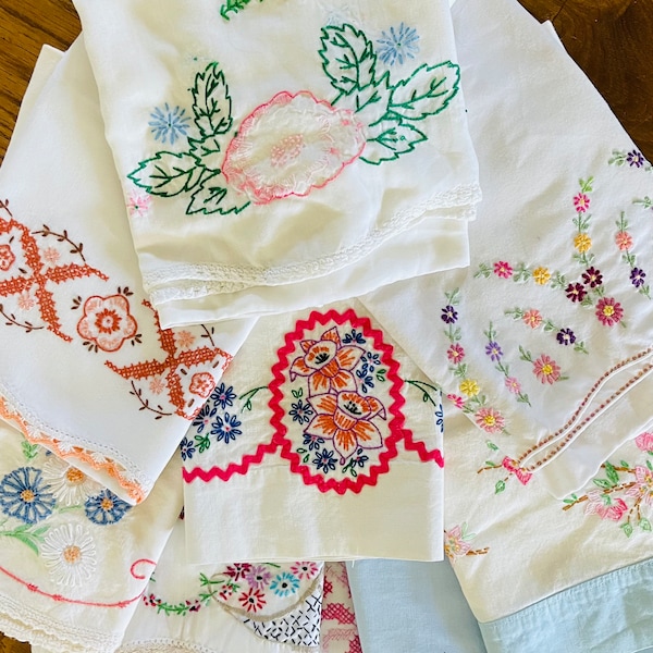 Vintage Embroidered Pillowcases Sold Individually