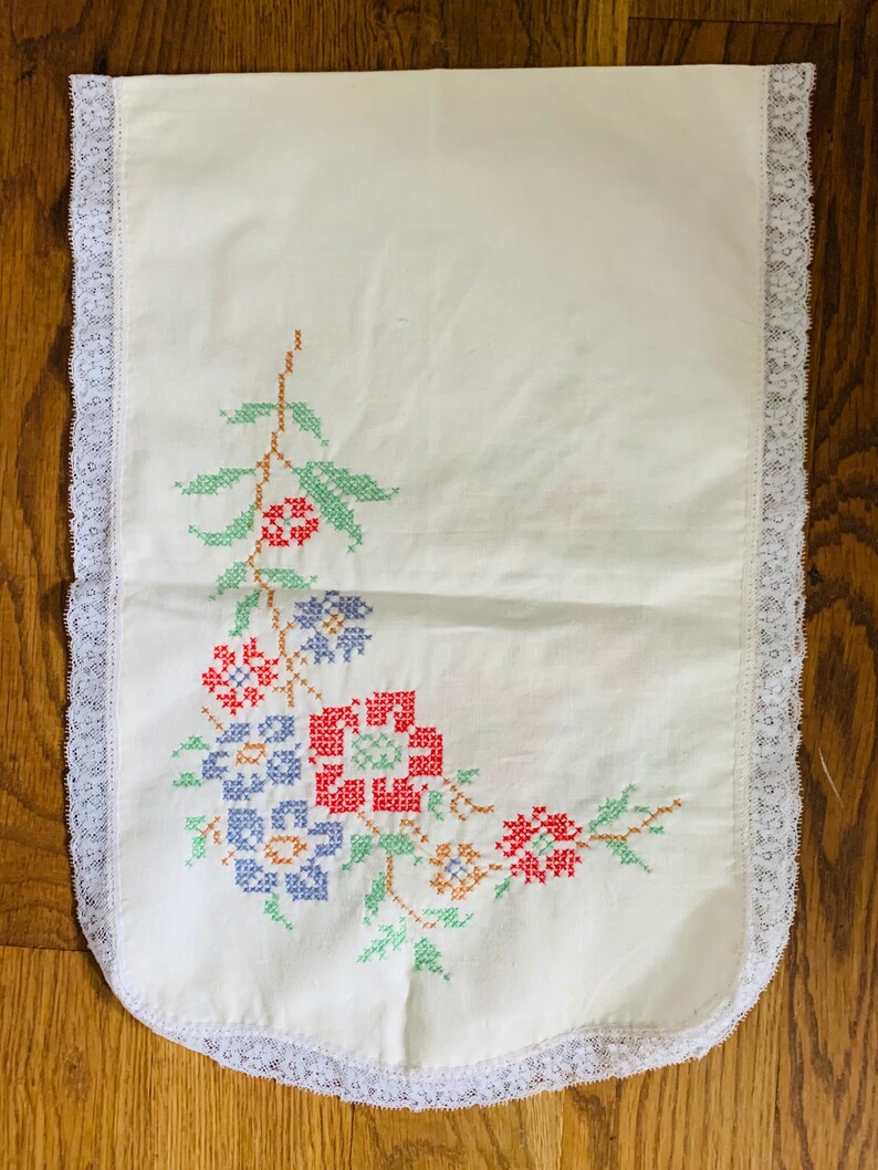 Vintage Embroidered Household Linens/ Floral Table Runners/ Etsy